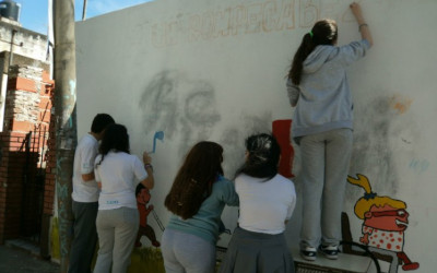 Mural colectivo en el Colegio Merced